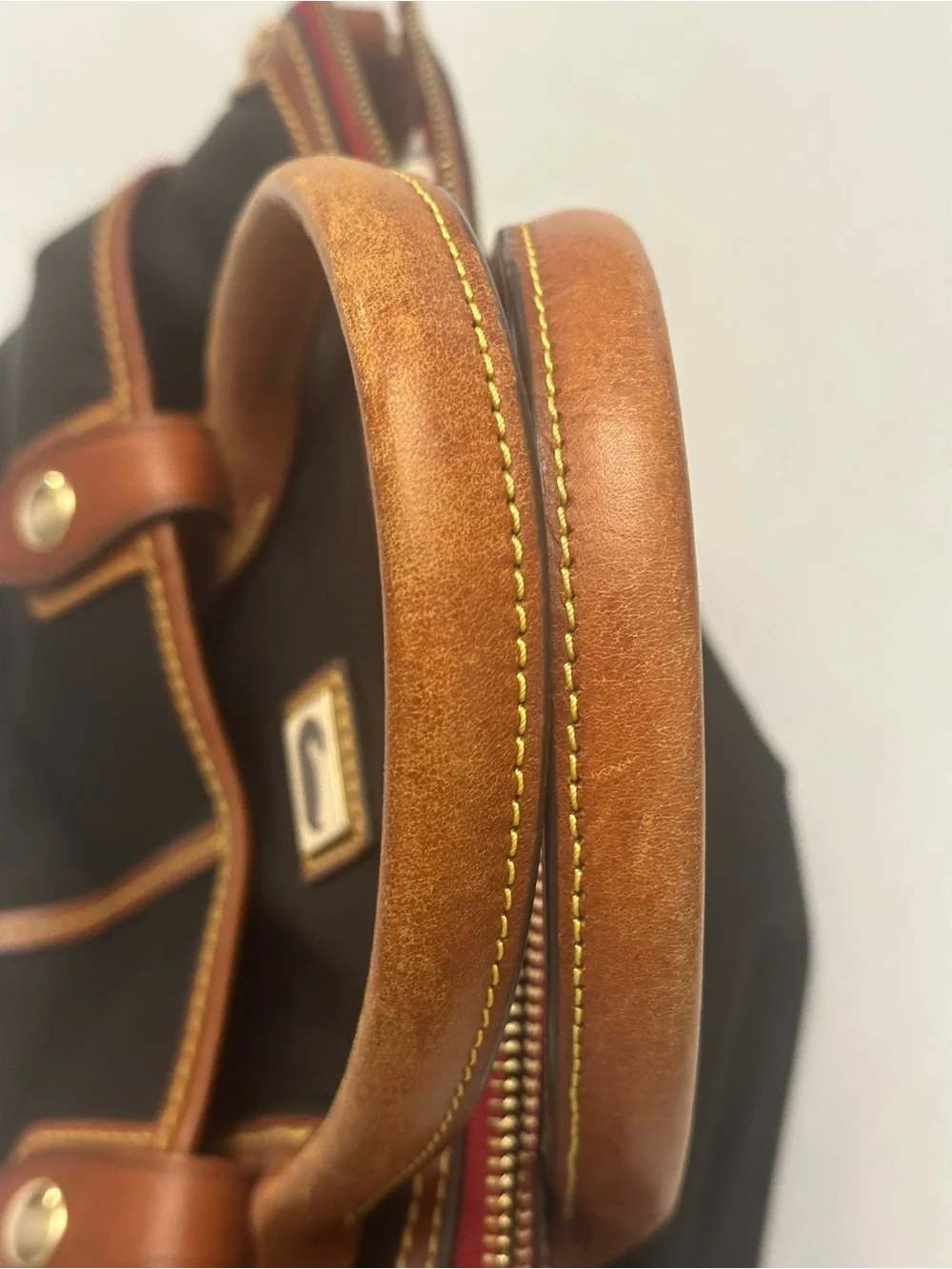 Dooney & Bourke Black Nylon Satchel with Brown Leather Trim